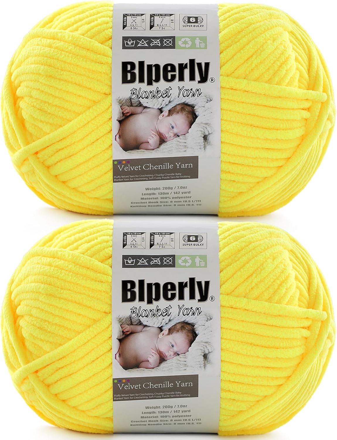 6 Super Bulky Velvet Chenille Yarn for Crocheting - 2 Skein of 200g/7 oz - Ultra Soft Heavy Weight Chunky Knitting Yarn for Baby Blankets, Amigurumi, Home Decor（Butter Yellow，2 Skein）