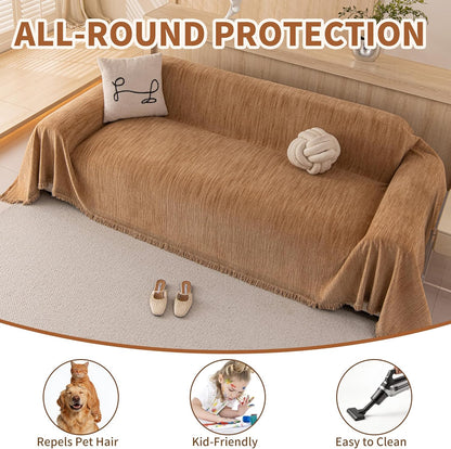 Couch Covers for Dogs, Boho Sofa Cover for 3 Cushion Couch Washable | Loveseat Slipcovers Pet L Shape Sectional Sofa Protector, Couch Cover Blanket, Vertical Slub Chenille, Yellow, 71"x118"