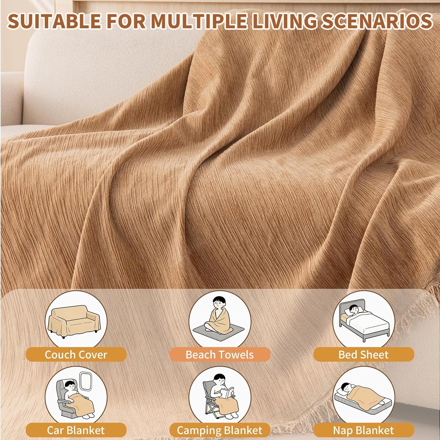 Couch Covers for Dogs, Boho Sofa Cover for 3 Cushion Couch Washable | Loveseat Slipcovers Pet L Shape Sectional Sofa Protector, Couch Cover Blanket, Vertical Slub Chenille, Yellow, 71"x118"