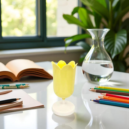 Pen Holder for Desk, Plastic Tulip Pen Holder Girl Small Makeup Box Cute Stationery Organizer Pencil Stand Case Pencil Cups Desktop Decoration Pencil Holders Office and School Supplies (Yellow)
