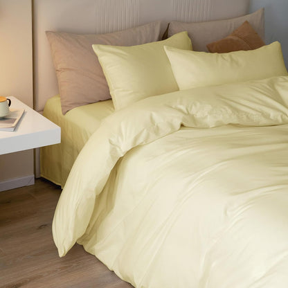 JIYUAN Twin Size Duvet Cover Set, 2-Piece - 100% Washed Cotton, Linen-Like Soft & Breathable with Zipper Closure, Includes 68x90 Inch Cover & 1 Pillowcase, Solid Light Yellow