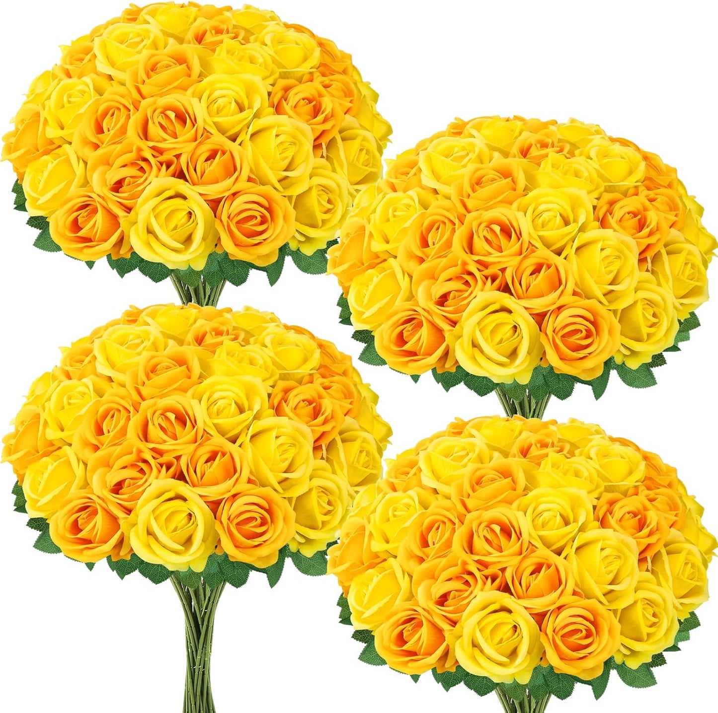 36 Pcs Velvet Texture Yellow Artificial Flowers Bridal Bouquet | Fake Rose Long Stem Realistic Flowers Bulk for Valentine's Day Wedding Bouquet Ball Arrangement Centerpiece Party