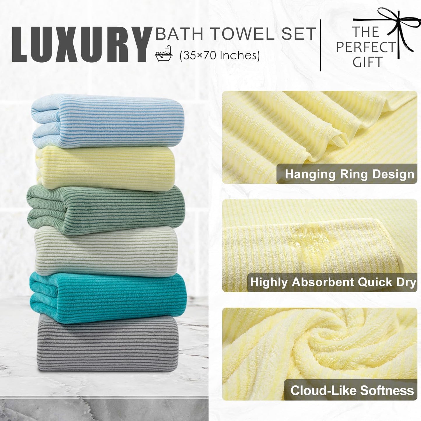 4 Piece Bath Towel Set 35"x70"Oversized Bath Towel for Bathroom Ultra Soft Fluffy Extra Large Bath Sheet Luxury Premium Bathroom Towel Highly Absorbent Quick Dry Shower Towel for Hotel Spa,Yellow
