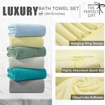 4 Piece Bath Towel Set 35"x70"Oversized Bath Towel for Bathroom Ultra Soft Fluffy Extra Large Bath Sheet Luxury Premium Bathroom Towel Highly Absorbent Quick Dry Shower Towel for Hotel Spa,Yellow