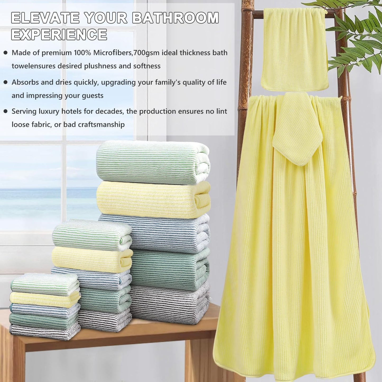 4 Piece Bath Towel Set 35"x70"Oversized Bath Towel for Bathroom Ultra Soft Fluffy Extra Large Bath Sheet Luxury Premium Bathroom Towel Highly Absorbent Quick Dry Shower Towel for Hotel Spa,Yellow