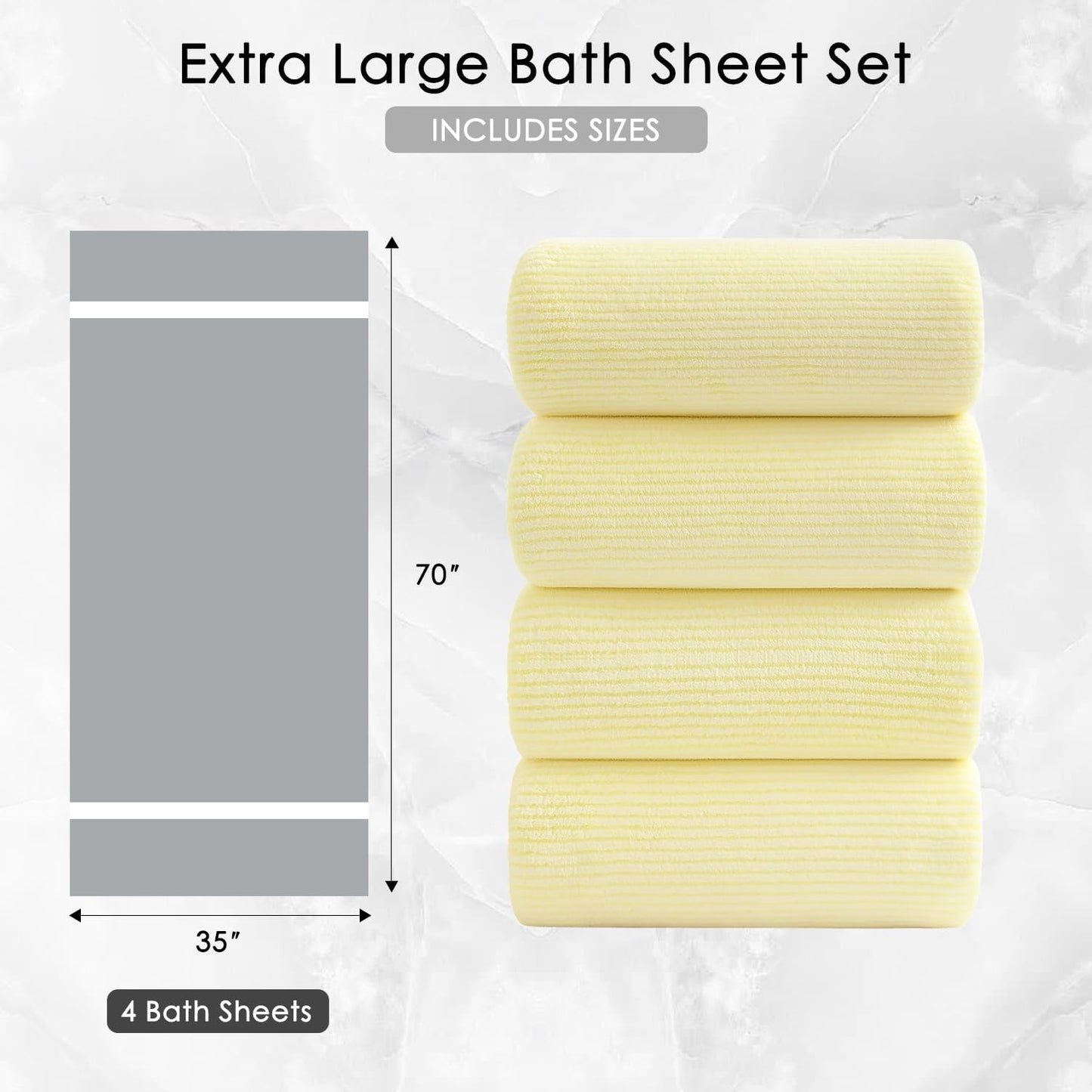 4 Piece Bath Towel Set 35"x70"Oversized Bath Towel for Bathroom Ultra Soft Fluffy Extra Large Bath Sheet Luxury Premium Bathroom Towel Highly Absorbent Quick Dry Shower Towel for Hotel Spa,Yellow