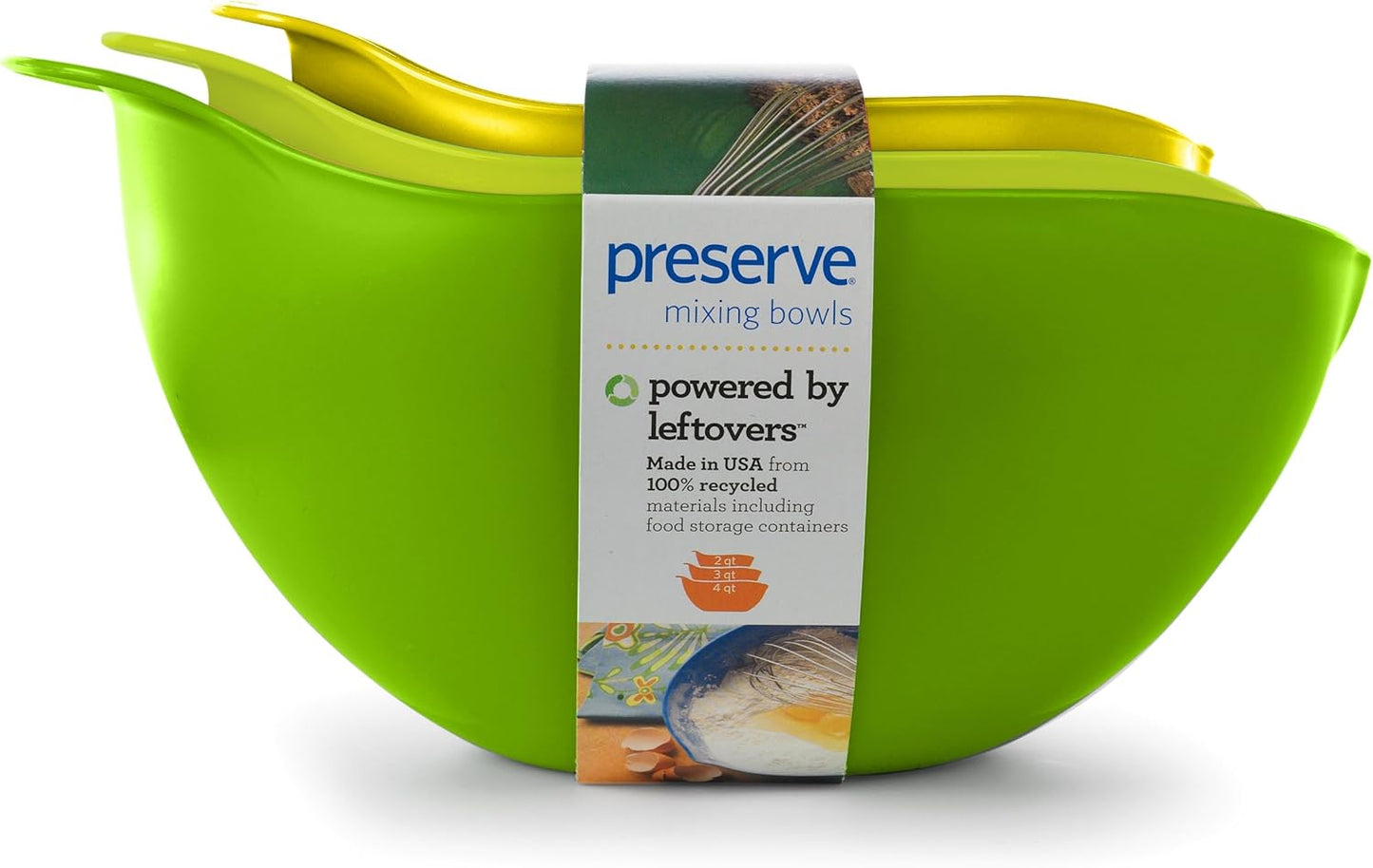 Nested Mixing Bowl Set Made from Recycled Plastic, Set of Three, Green and Yellow