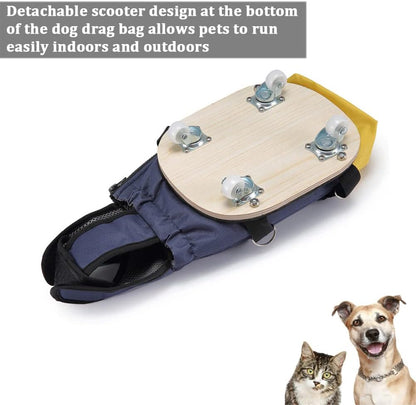 Dog Drag Bag Dog Wheelchair Alternative with Wooden Scooter for Indoor and Outdoor,Disabled Dog Dragging Bag Fit for Paralyzed Dog Cat|Yellow (L)