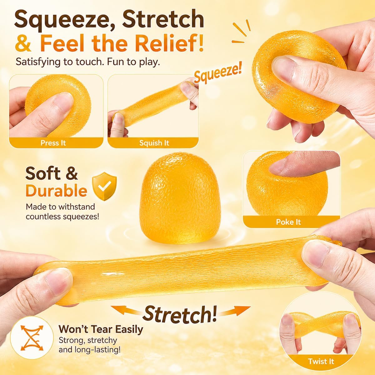 Mini Gumdrop Squishies Fidget Toy, Quiet Desk Squeeze Sensory Fidget | Non-Sticky Slow Rising Stress Ball for Anxiety Stress Relief,Yellow Gumdrop Squishy for Kid Adult,No Odor Toy Easy to Clean
