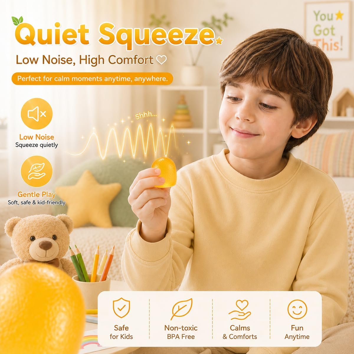 Mini Gumdrop Squishies Fidget Toy, Quiet Desk Squeeze Sensory Fidget | Non-Sticky Slow Rising Stress Ball for Anxiety Stress Relief,Yellow Gumdrop Squishy for Kid Adult,No Odor Toy Easy to Clean