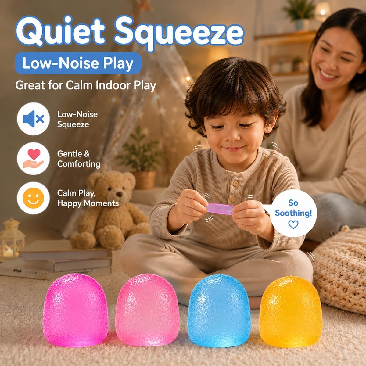 Mini Gumdrop Squishies Fidget Toy, Quiet Desk Squeeze Sensory Fidget | Non-Sticky Slow Rising Stress Ball for Anxiety Stress Relief,Yellow Gumdrop Squishy for Kid Adult,No Odor Toy Easy to Clean