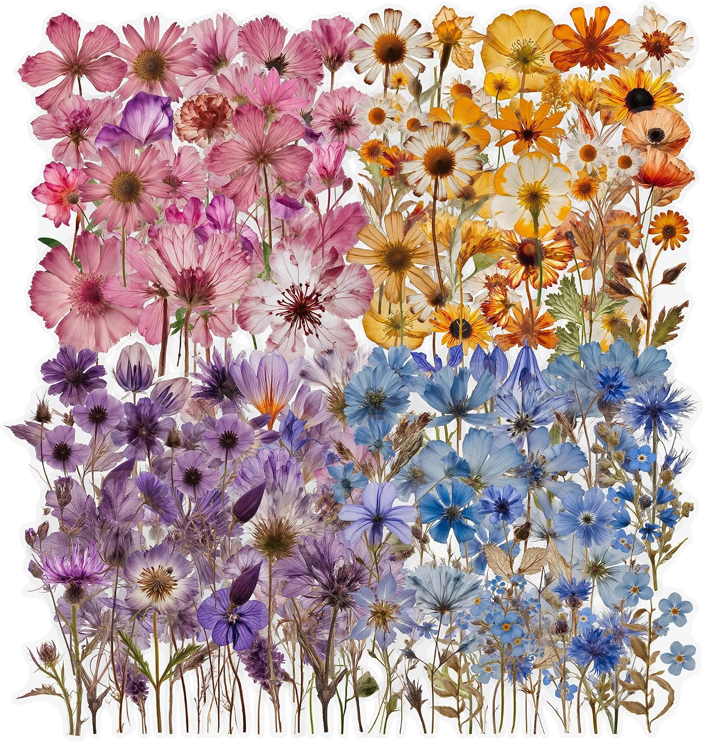 200 Pcs Dried Flower Stickers for Scrapbook Supplies, Pressed Flower Stickers Natural Floral Botanical Decals for Junk Journal Supplies, Scrapbook Stickers, Bullet Journals, Planner, Resin Art