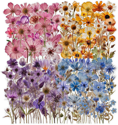 200 Pcs Dried Flower Stickers for Scrapbook Supplies, Pressed Flower Stickers Natural Floral Botanical Decals for Junk Journal Supplies, Scrapbook Stickers, Bullet Journals, Planner, Resin Art
