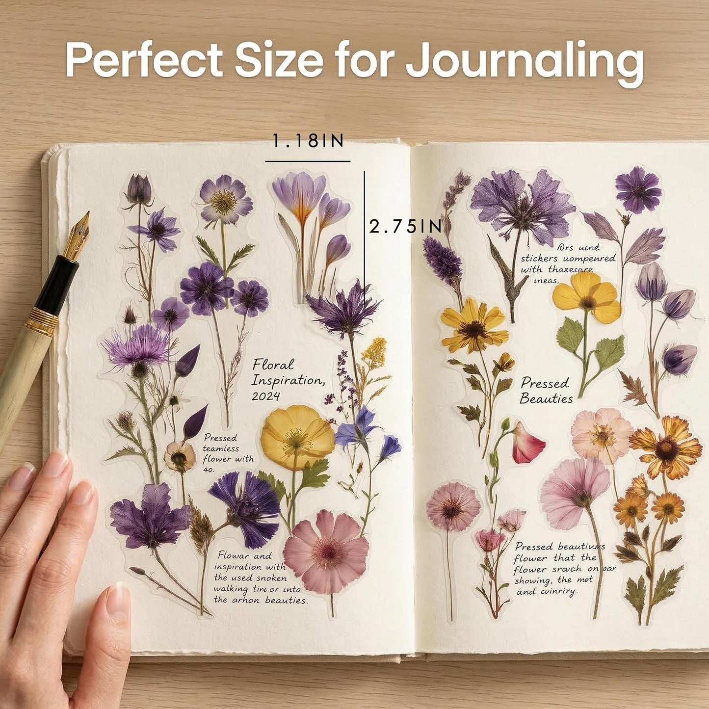 200 Pcs Dried Flower Stickers for Scrapbook Supplies, Pressed Flower Stickers Natural Floral Botanical Decals for Junk Journal Supplies, Scrapbook Stickers, Bullet Journals, Planner, Resin Art