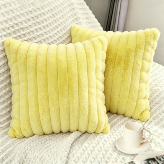 2 Pack 18x18 Pillow Cover Velvet Pillow Covers, Faux Fur Square Throw Pillow Covers for Living Room Decorations Throw Pillow Case, Throw Pillow Cover Cushion Cover for Sofa Bedroom Car, Lemon Yellow