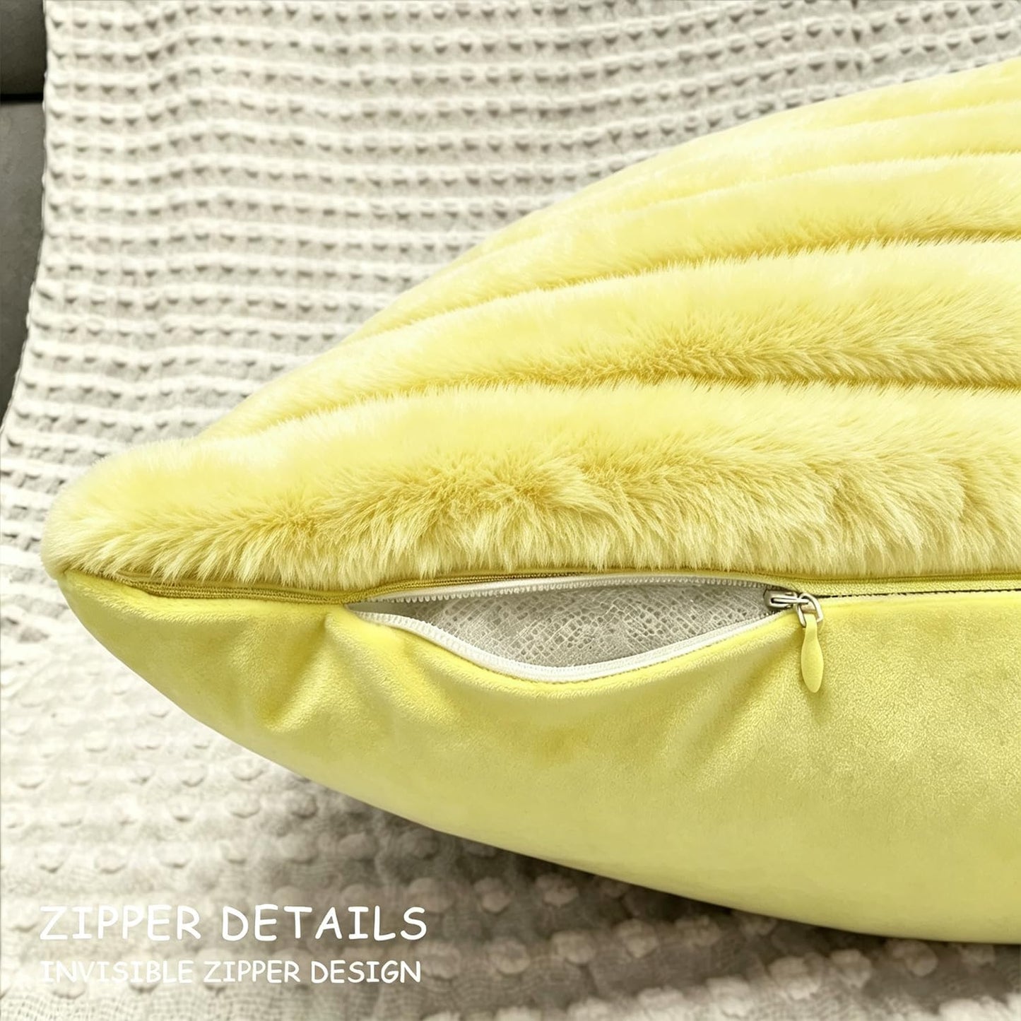 2 Pack 18x18 Pillow Cover Velvet Pillow Covers, Faux Fur Square Throw Pillow Covers for Living Room Decorations Throw Pillow Case, Throw Pillow Cover Cushion Cover for Sofa Bedroom Car, Lemon Yellow
