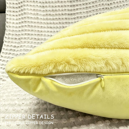 2 Pack 18x18 Pillow Cover Velvet Pillow Covers, Faux Fur Square Throw Pillow Covers for Living Room Decorations Throw Pillow Case, Throw Pillow Cover Cushion Cover for Sofa Bedroom Car, Lemon Yellow