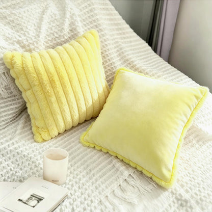 2 Pack 18x18 Pillow Cover Velvet Pillow Covers, Faux Fur Square Throw Pillow Covers for Living Room Decorations Throw Pillow Case, Throw Pillow Cover Cushion Cover for Sofa Bedroom Car, Lemon Yellow