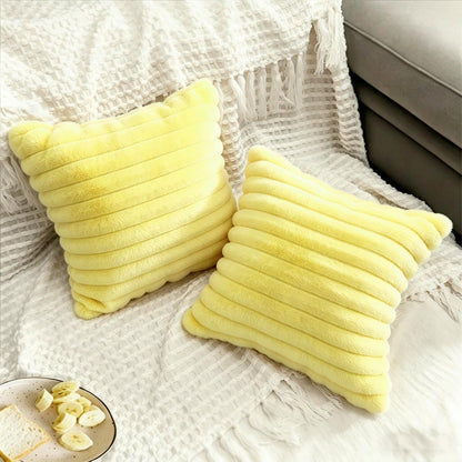 2 Pack 18x18 Pillow Cover Velvet Pillow Covers, Faux Fur Square Throw Pillow Covers for Living Room Decorations Throw Pillow Case, Throw Pillow Cover Cushion Cover for Sofa Bedroom Car, Lemon Yellow