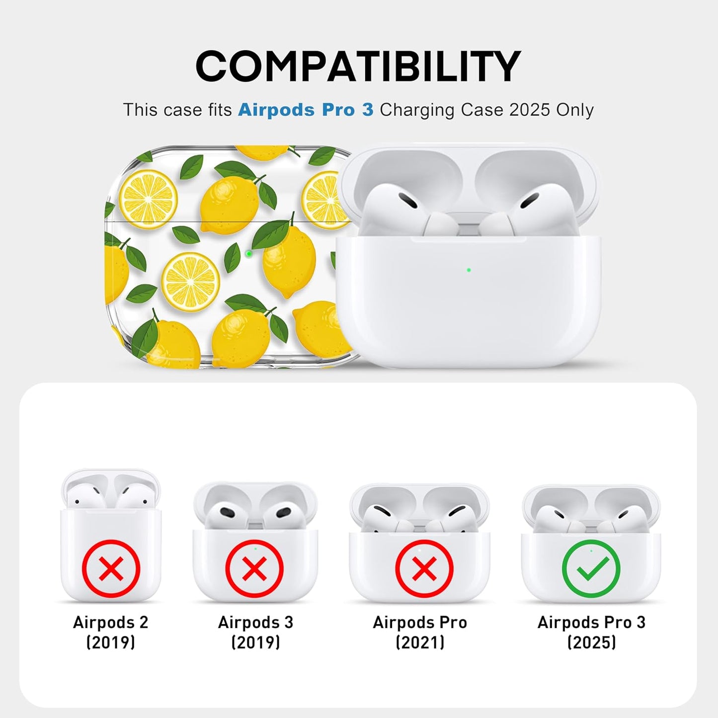 for AirPods Pro 3 Case 2025 with Keychain,Magsafe Compatible,Lemon | Soft TPU Full Protective,Cute AirPods Pro 3 Cover for Women Girly,Clear Painting,Anti-Yellow,Anti dust,Drop Protection