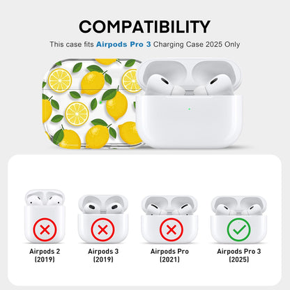 for AirPods Pro 3 Case 2025 with Keychain,Magsafe Compatible,Lemon | Soft TPU Full Protective,Cute AirPods Pro 3 Cover for Women Girly,Clear Painting,Anti-Yellow,Anti dust,Drop Protection
