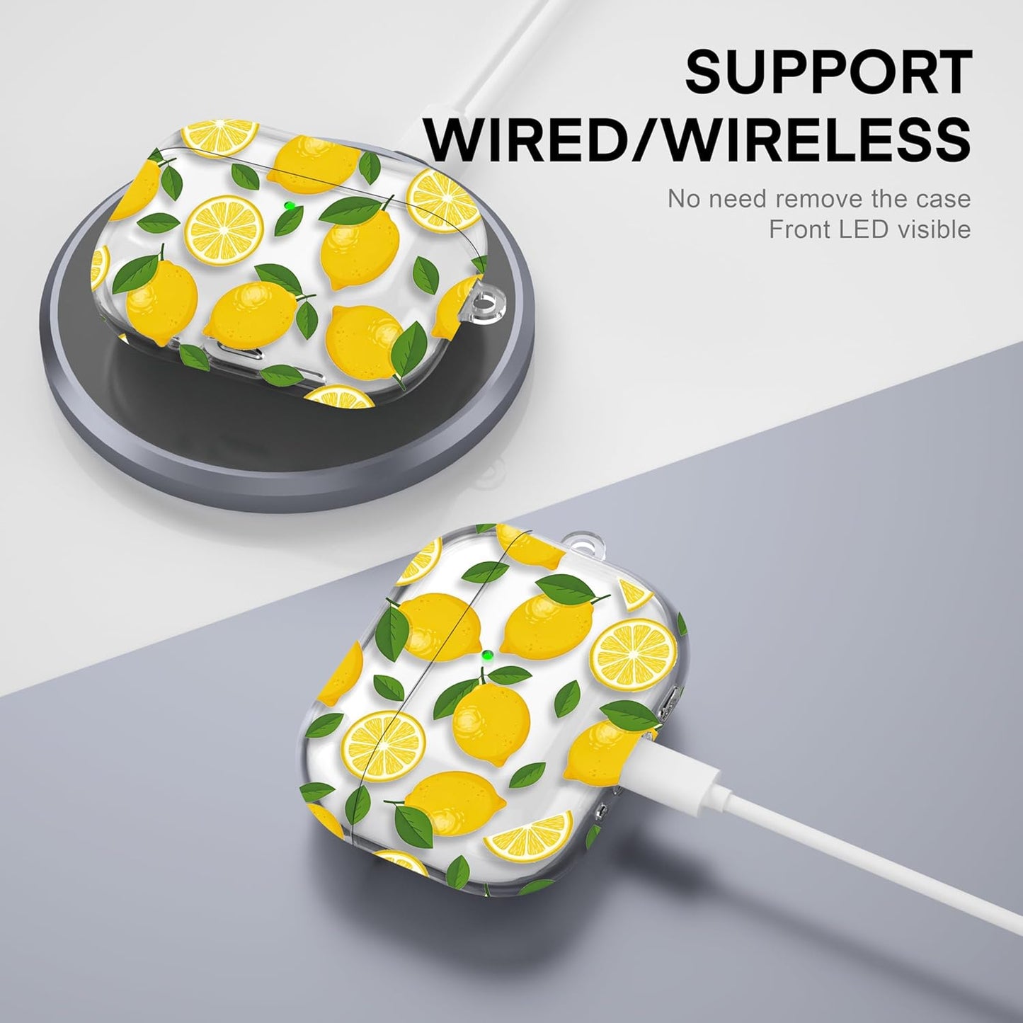 for AirPods Pro 3 Case 2025 with Keychain,Magsafe Compatible,Lemon | Soft TPU Full Protective,Cute AirPods Pro 3 Cover for Women Girly,Clear Painting,Anti-Yellow,Anti dust,Drop Protection