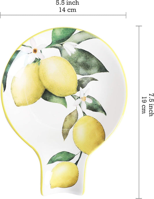 Lemon Dreams Spoon Rest for Stove Top, Ceramic Spoon Holder for Kitchen Counter, Easy to Clean Coffee Spoon Rest Dishwasher Safe, Kitchen Cooking Utensil Rest for Ladles Spatula