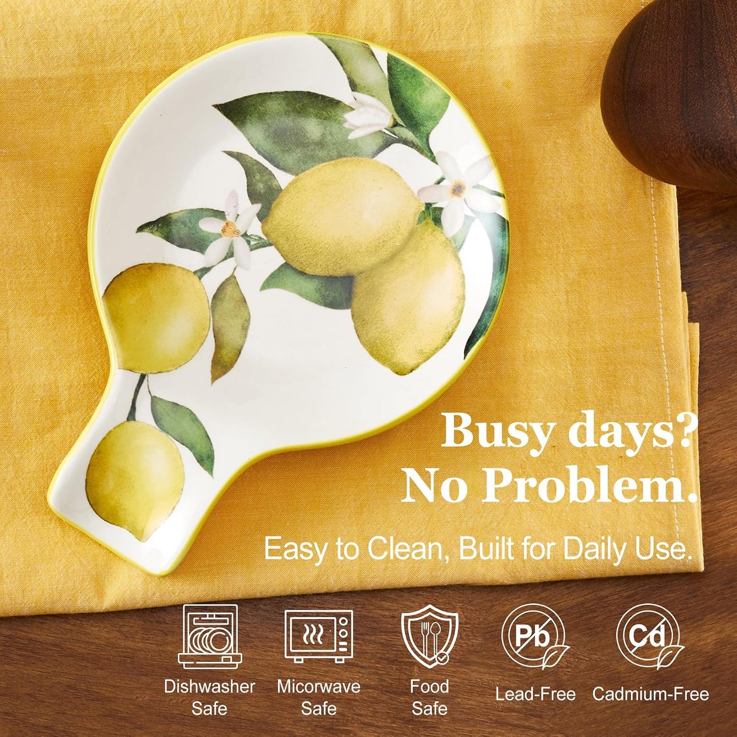 Lemon Dreams Spoon Rest for Stove Top, Ceramic Spoon Holder for Kitchen Counter, Easy to Clean Coffee Spoon Rest Dishwasher Safe, Kitchen Cooking Utensil Rest for Ladles Spatula