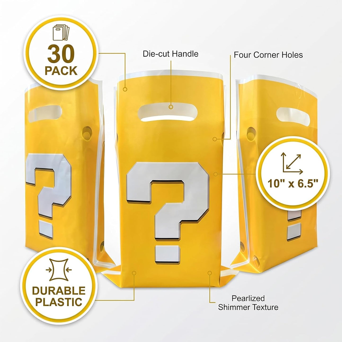 Yellow Question Mark Plastic Gift Bags,30 Pack Video Game Theme Party Favor Bags for Boys Birthday Party Decorations
