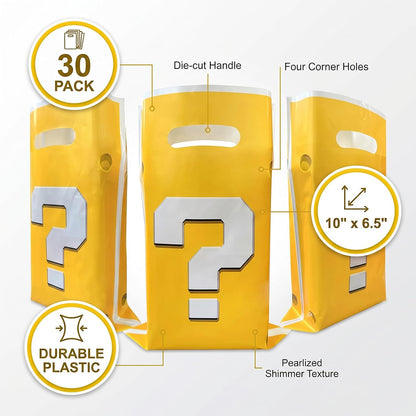 Yellow Question Mark Plastic Gift Bags,30 Pack Video Game Theme Party Favor Bags for Boys Birthday Party Decorations