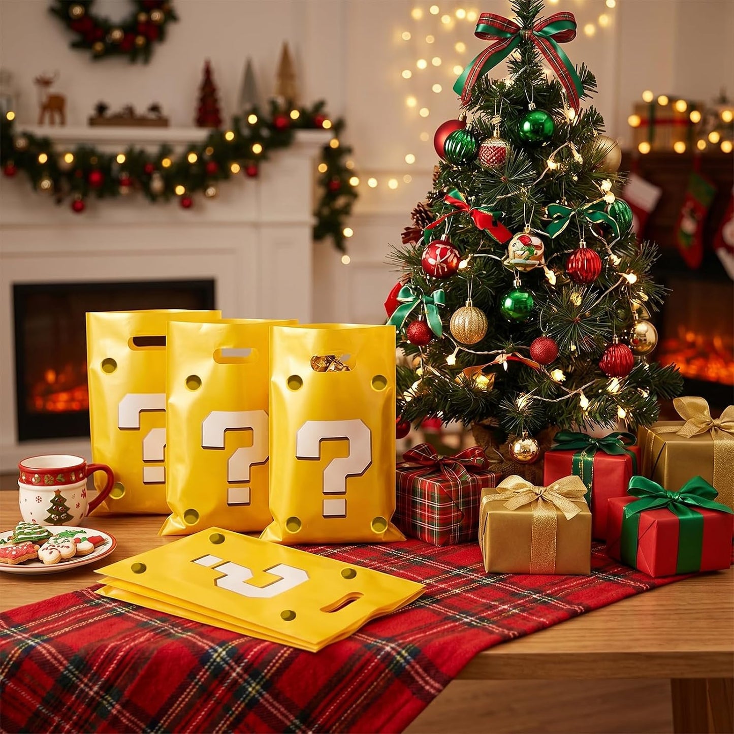 Yellow Question Mark Plastic Gift Bags,30 Pack Video Game Theme Party Favor Bags for Boys Birthday Party Decorations