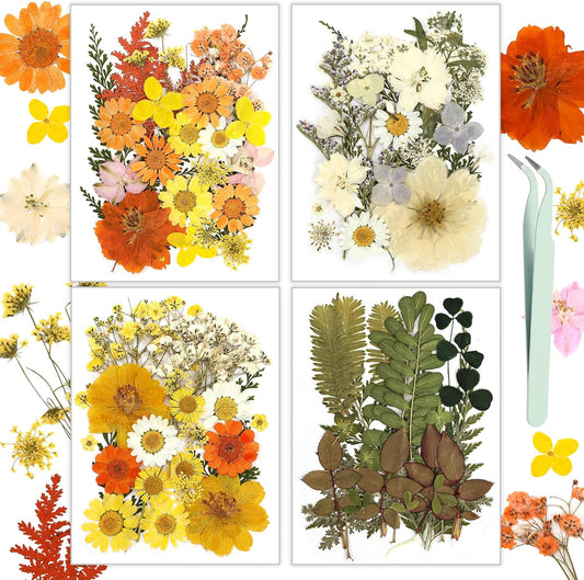 Dried Flowers, 100Pcs Pressed Flowers for Craft Yellow Real Natural Dried Flowers Dry Leaves Kit for DIY Making Crafts Resin Soap Candle Scrapbook Supplies Card Making Jewelry