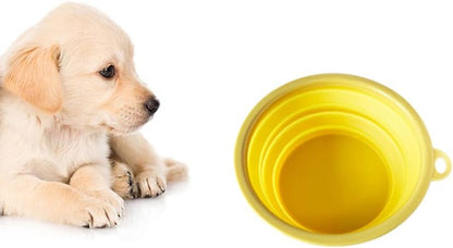 SiliconeSnap Travel Pet Bowl - Collapsible 6.8" Dog Food Dish with Easy Hook Hole, Sun Yellow Washable Feeder