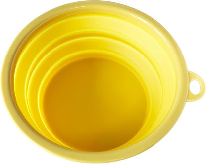 SiliconeSnap Travel Pet Bowl - Collapsible 6.8" Dog Food Dish with Easy Hook Hole, Sun Yellow Washable Feeder