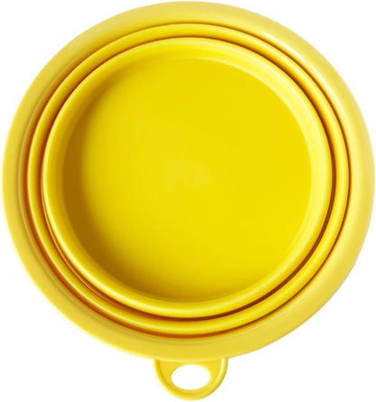 SiliconeSnap Travel Pet Bowl - Collapsible 6.8" Dog Food Dish with Easy Hook Hole, Sun Yellow Washable Feeder