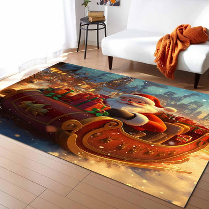 Christmas Yellow Red Area Rug for Living Room 2.7x5 Modern Rug Washable Abstract Area Rug Large Non Slip Winter Santa Claus Elk Gifts Floor Carpet Mat Soft Indoor Rug for Bedroom Nursery Office