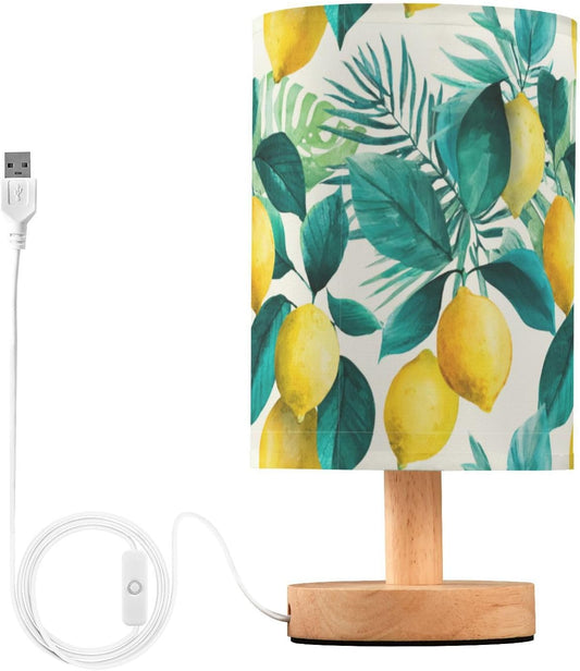 Bedside Table Lamp Lemon Yellow Citrus Fruits (57) Kids Nightstand Lamp Night Light Fabric Shade for Bedroom Living Room Home Office