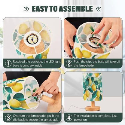 Bedside Table Lamp Lemon Yellow Citrus Fruits (57) Kids Nightstand Lamp Night Light Fabric Shade for Bedroom Living Room Home Office
