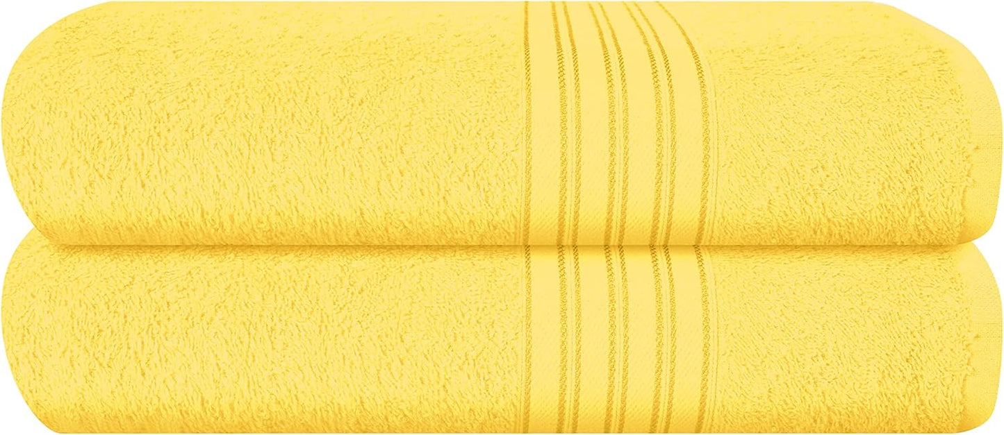 100% Cotton 2 Pack Bath Towel Set 28x55, Eco-Friendly Large Bath Towels, Compact Quickdry Lightweight Soft & Highly Absorbent Bath Towel, Ideal for Everyday Gym Travel Camp Pool - Lime Yellow