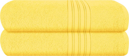 100% Cotton 2 Pack Bath Towel Set 28x55, Eco-Friendly Large Bath Towels, Compact Quickdry Lightweight Soft & Highly Absorbent Bath Towel, Ideal for Everyday Gym Travel Camp Pool - Lime Yellow