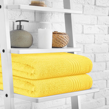 100% Cotton 2 Pack Bath Towel Set 28x55, Eco-Friendly Large Bath Towels, Compact Quickdry Lightweight Soft & Highly Absorbent Bath Towel, Ideal for Everyday Gym Travel Camp Pool - Lime Yellow