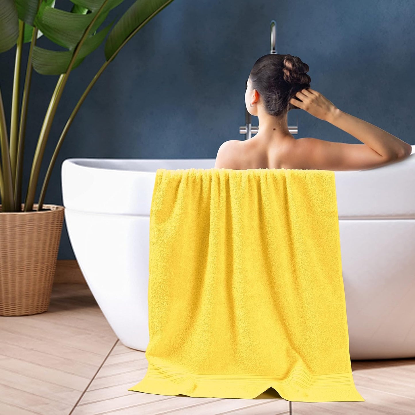 100% Cotton 2 Pack Bath Towel Set 28x55, Eco-Friendly Large Bath Towels, Compact Quickdry Lightweight Soft & Highly Absorbent Bath Towel, Ideal for Everyday Gym Travel Camp Pool - Lime Yellow