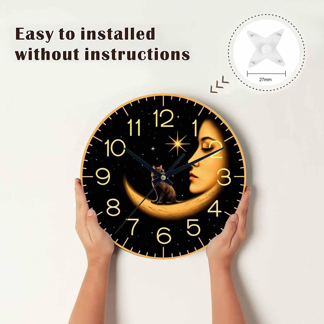 Lemon Wall Clock Yellow-Green Lemon Leaves Battery Powered Wall Clock Silent Non Ticking 10 Inch for Living Room, Kitchen, Home,Bathroom, Bedroom - Colors A