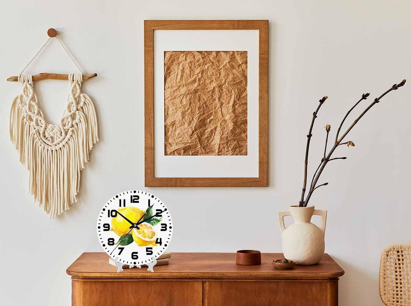 Lemon Wall Clock Yellow-Green Lemon Leaves Battery Powered Wall Clock Silent Non Ticking 10 Inch for Living Room, Kitchen, Home,Bathroom, Bedroom - Colors A