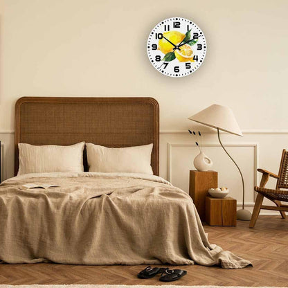 Lemon Wall Clock Yellow-Green Lemon Leaves Battery Powered Wall Clock Silent Non Ticking 10 Inch for Living Room, Kitchen, Home,Bathroom, Bedroom - Colors A