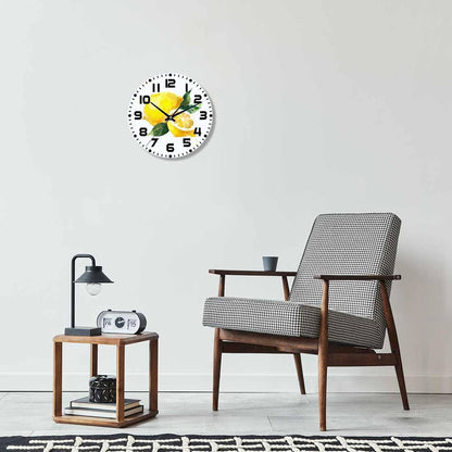 Lemon Wall Clock Yellow-Green Lemon Leaves Battery Powered Wall Clock Silent Non Ticking 10 Inch for Living Room, Kitchen, Home,Bathroom, Bedroom - Colors A