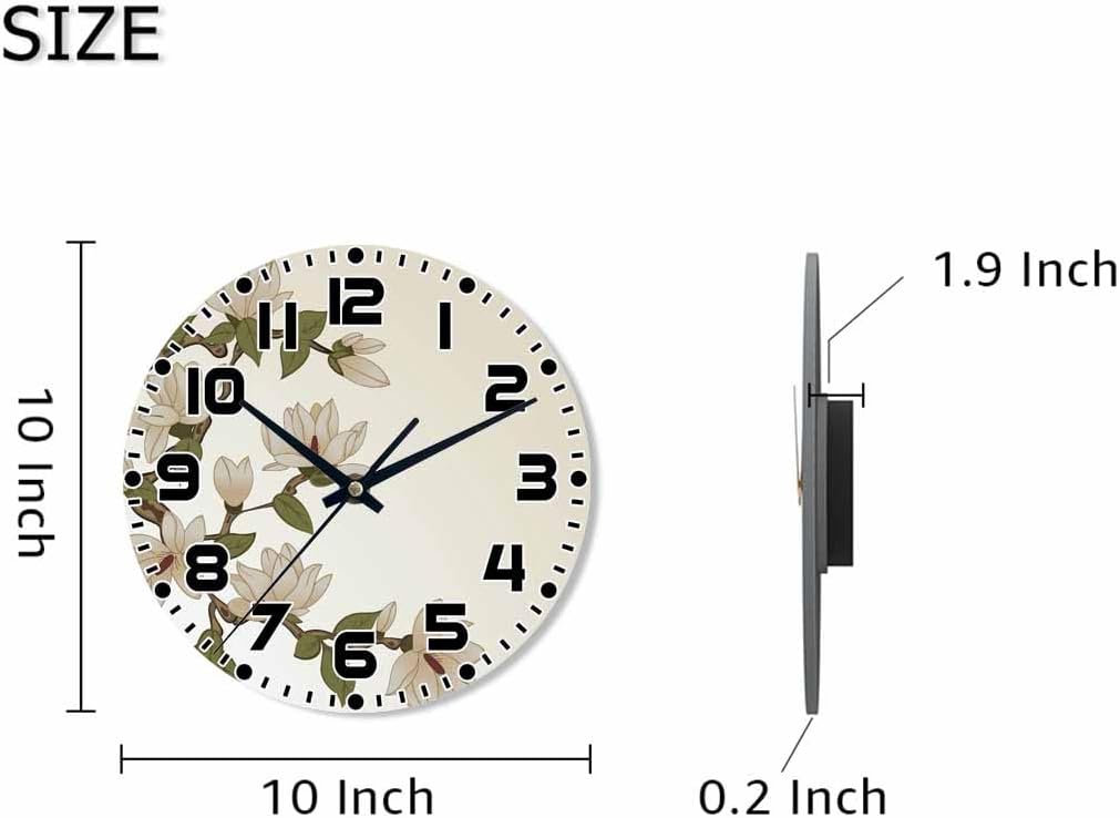 Lemon Wall Clock Yellow-Green Lemon Leaves Battery Powered Wall Clock Silent Non Ticking 10 Inch for Living Room, Kitchen, Home,Bathroom, Bedroom - Colors A