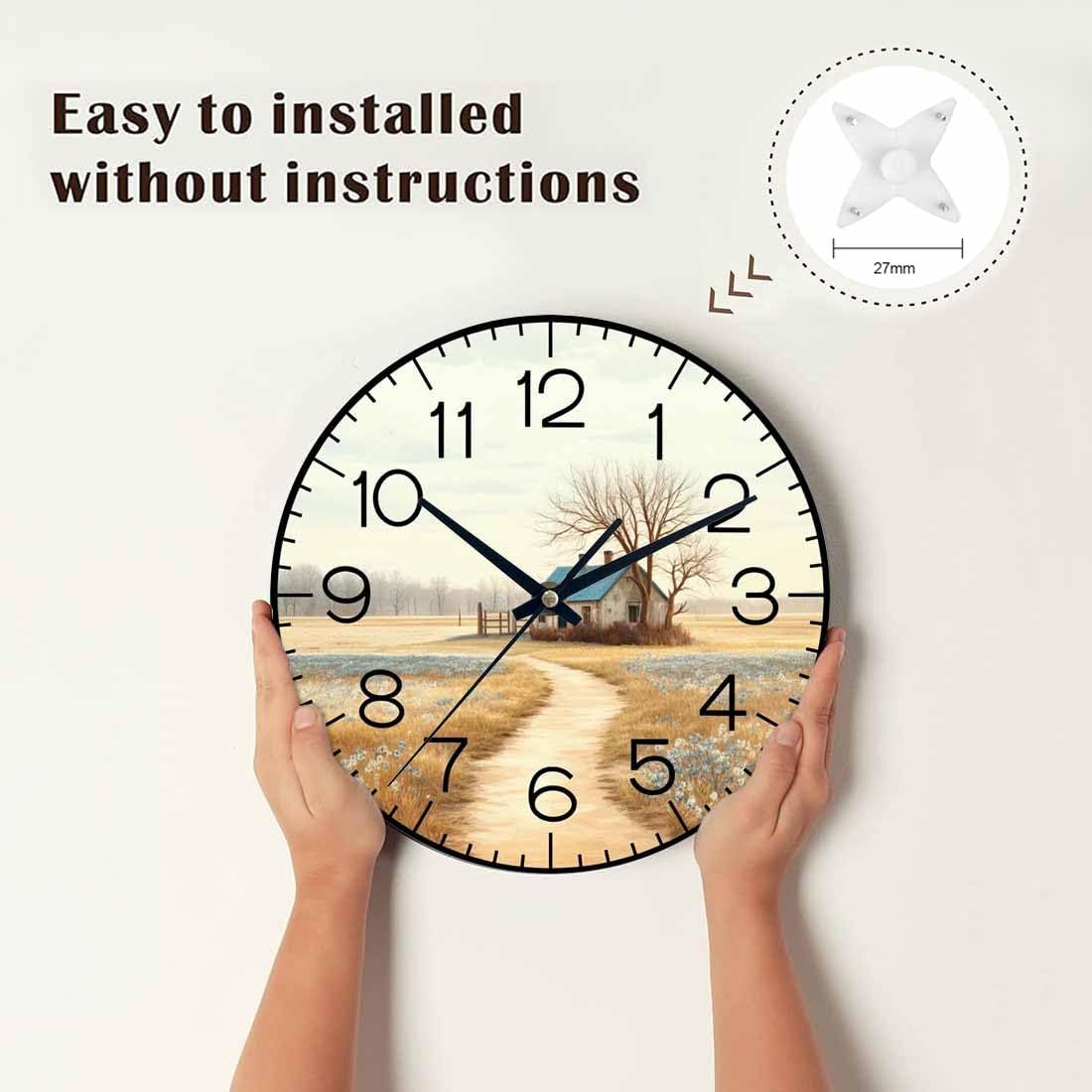 Lemon Wall Clock Yellow-Green Lemon Leaves Battery Powered Wall Clock Silent Non Ticking 10 Inch for Living Room, Kitchen, Home,Bathroom, Bedroom - Colors A