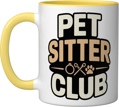 Pet Sitter Club Professional Dog Cat Care Ceramic Mug, Yellow/White