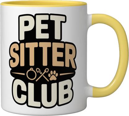 Pet Sitter Club Professional Dog Cat Care Ceramic Mug, Yellow/White